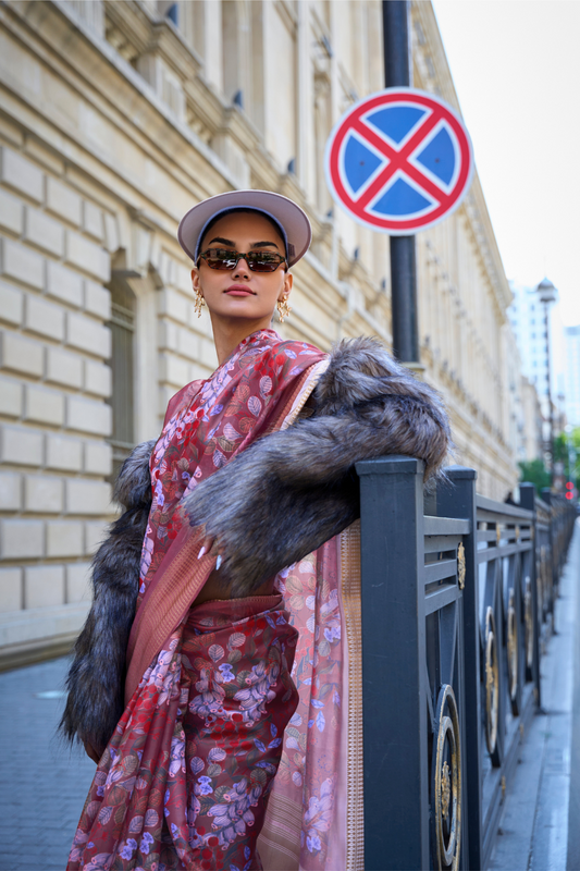 Satin Organza Saree with Elegant Weaving Touch