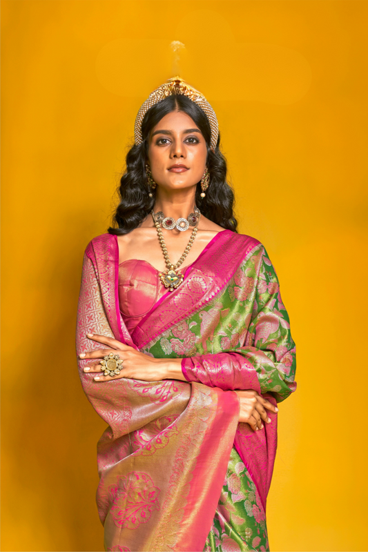 Pure Dharmavaram Silk Saree with Handloom Weaving Craft