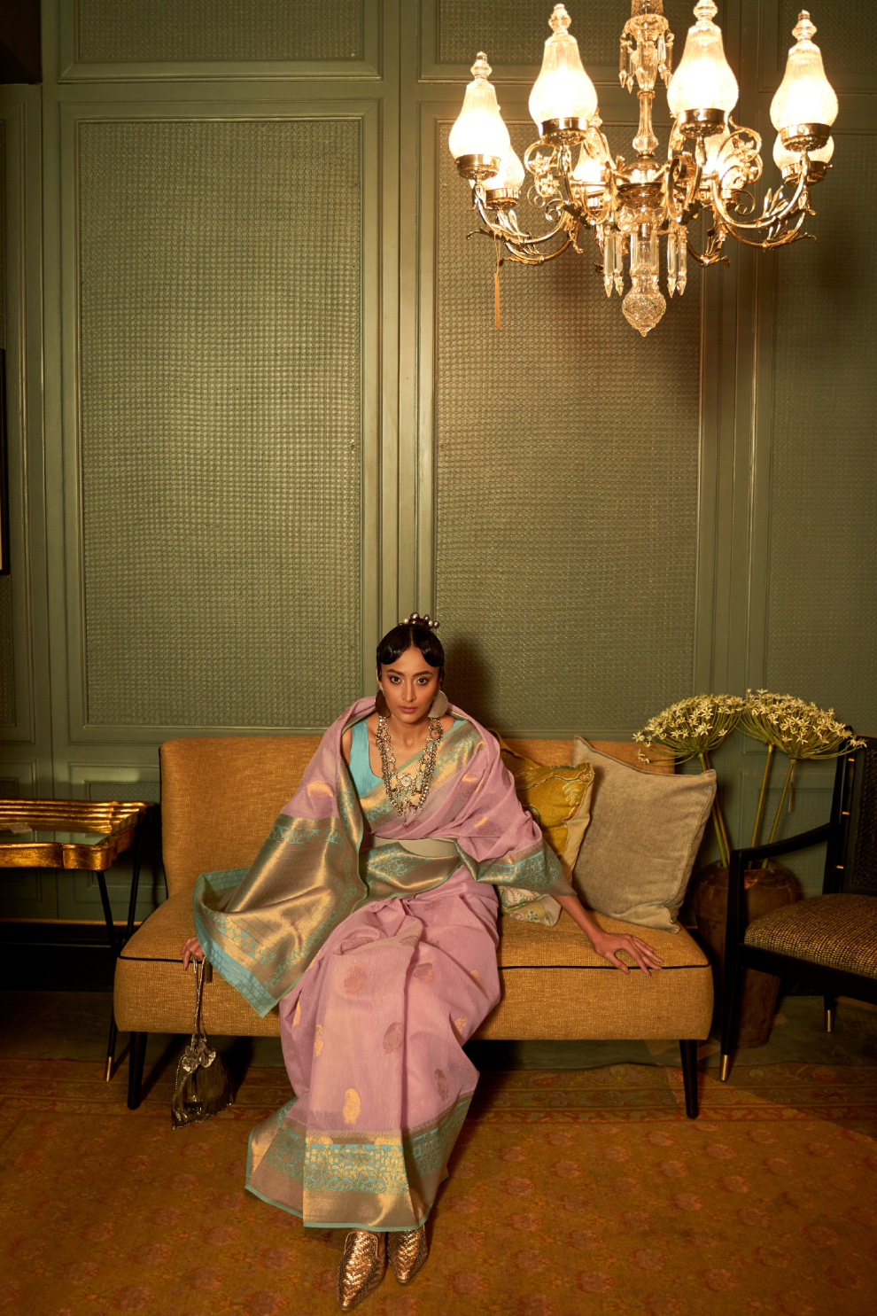 Pure Linen Weaving Saree with Stylish Copper Zari Work