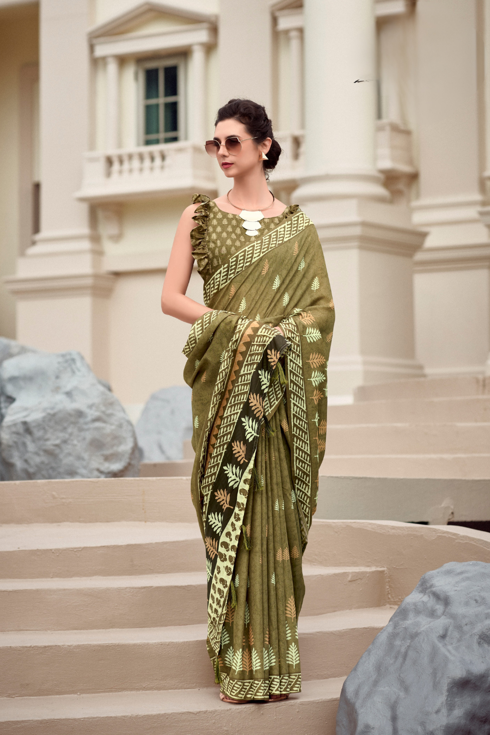 Elegant Whispers Pure Mal Mal Cotton Saree in Modern Digital Motifs - LaVante Fashion