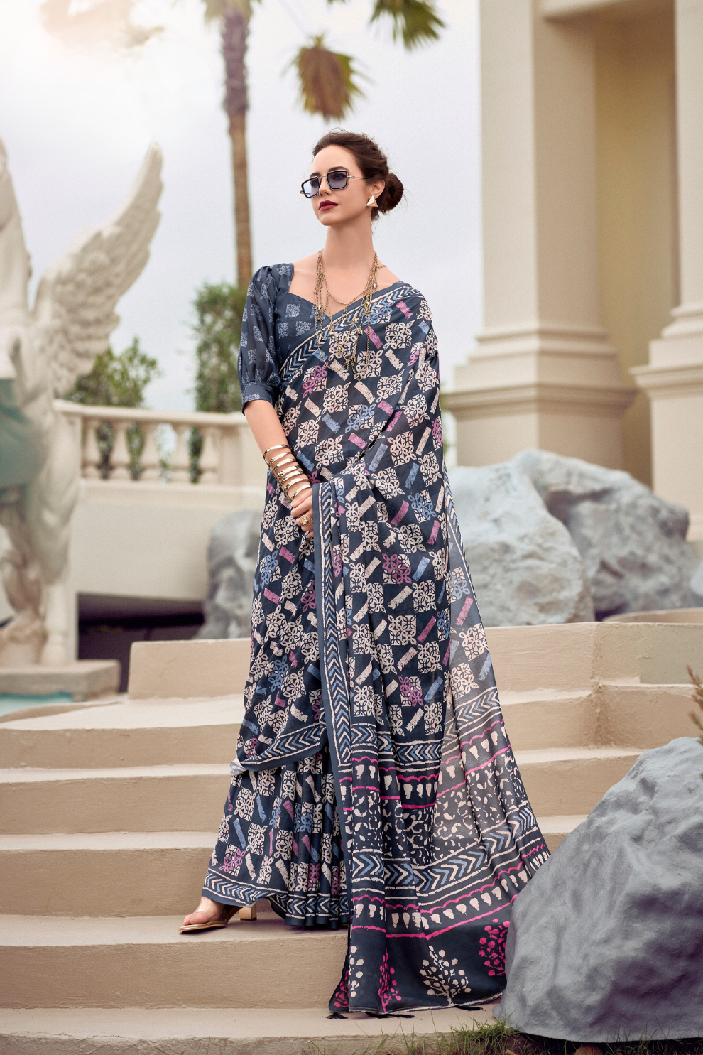 Elegant Whispers Pure Mal Mal Cotton Saree in Modern Digital Motifs - LaVante Fashion