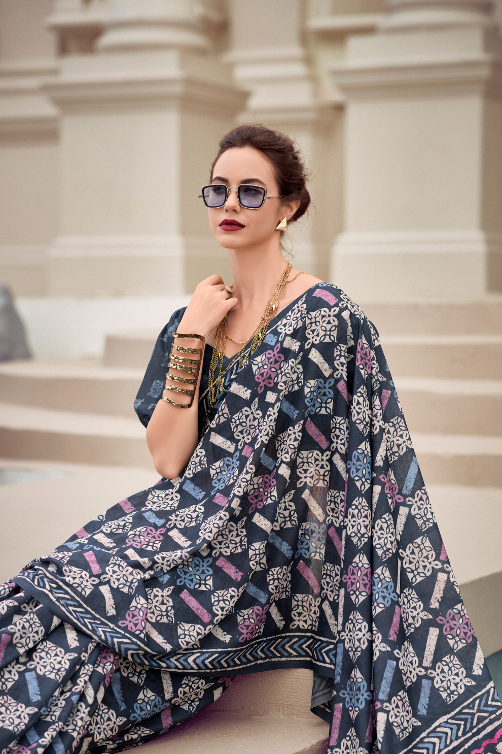 Elegant Whispers Pure Mal Mal Cotton Saree in Modern Digital Motifs - LaVante Fashion
