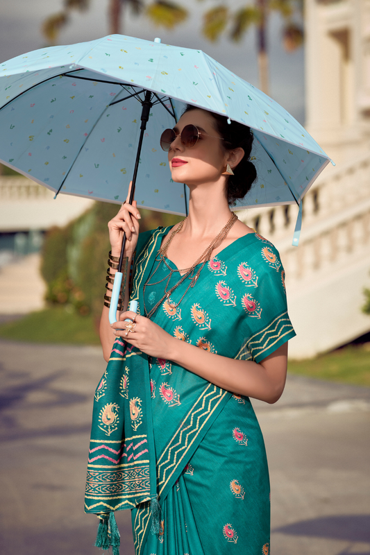 Elegant Whispers Pure Mal Mal Cotton Saree in Modern Digital Motifs - LaVante Fashion