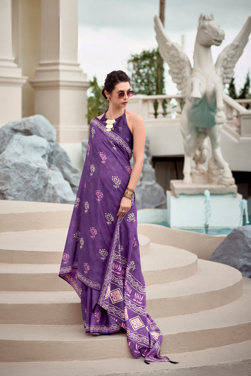 Elegant Whispers Pure Mal Mal Cotton Saree in Modern Digital Motifs - LaVante Fashion