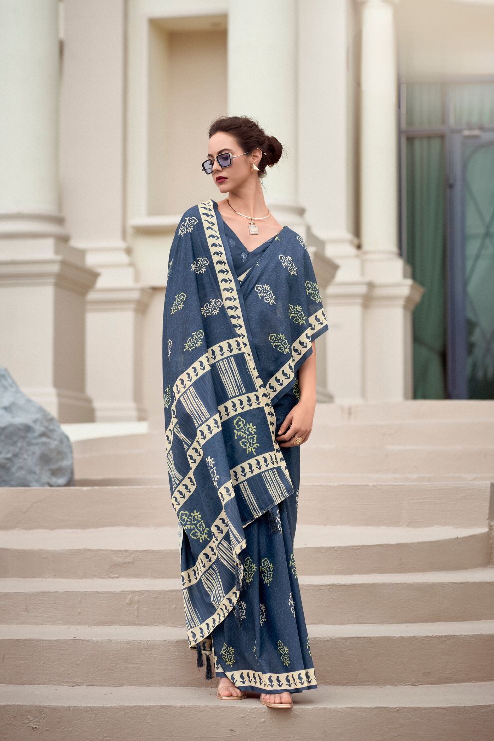 Elegant Whispers Pure Mal Mal Cotton Saree in Modern Digital Motifs - LaVante Fashion