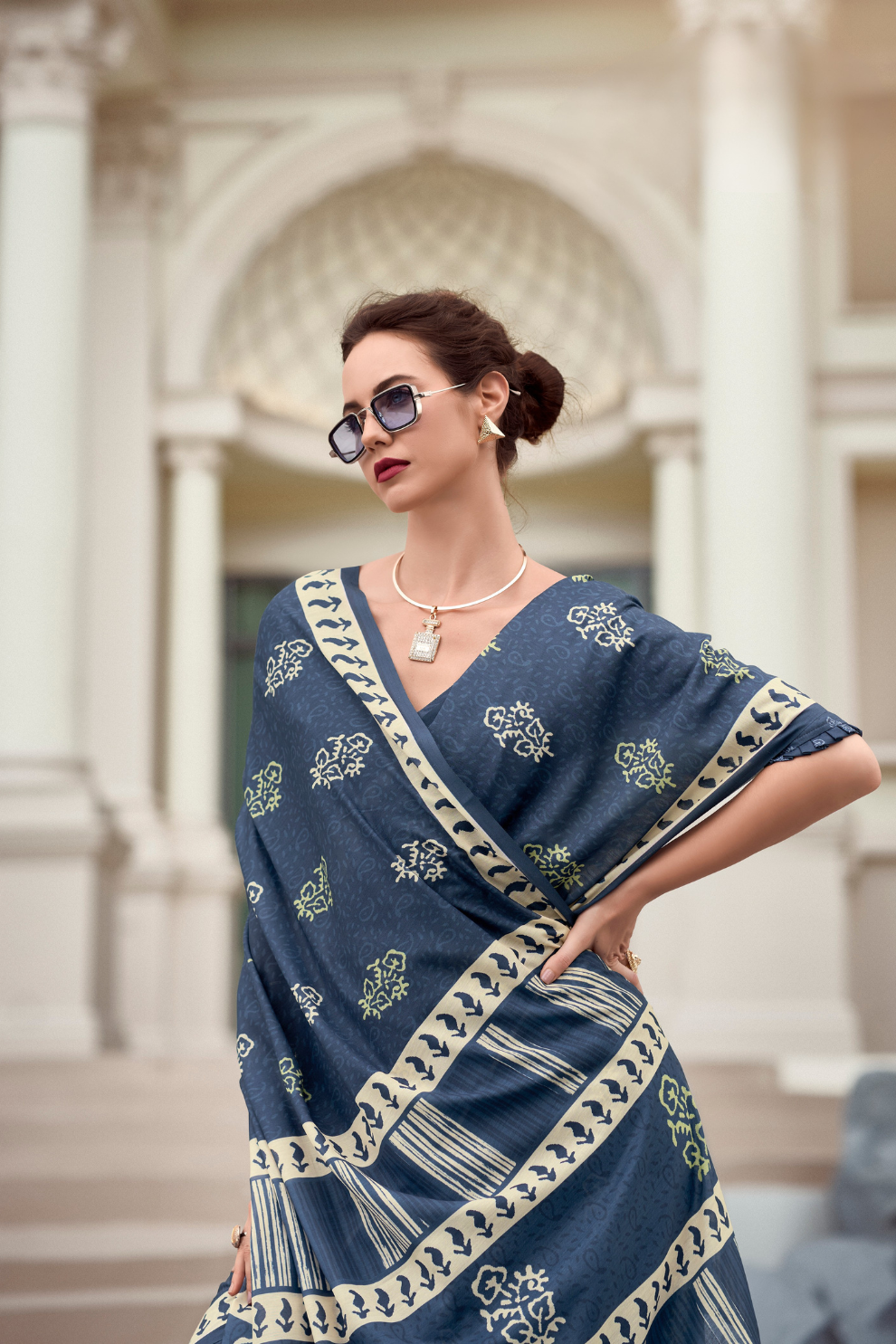 Elegant Whispers Pure Mal Mal Cotton Saree in Modern Digital Motifs - LaVante Fashion