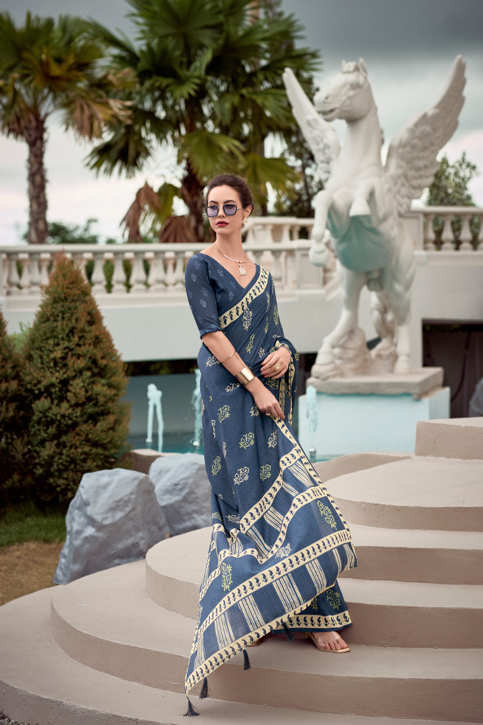 Elegant Whispers Pure Mal Mal Cotton Saree in Modern Digital Motifs - LaVante Fashion