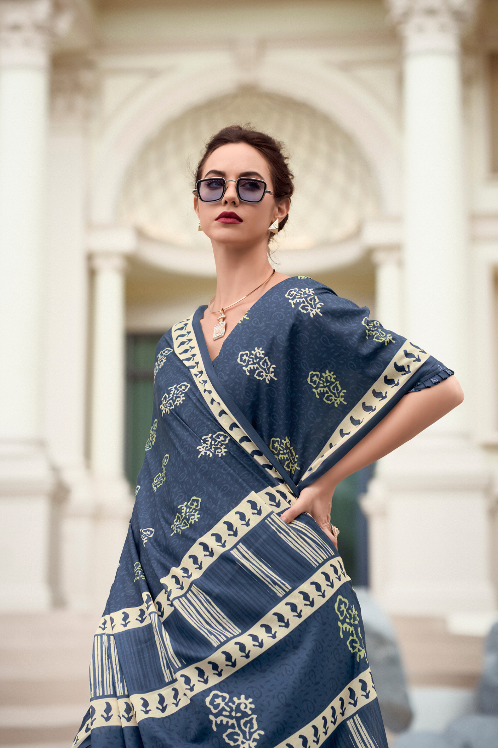 Elegant Whispers Pure Mal Mal Cotton Saree in Modern Digital Motifs - LaVante Fashion
