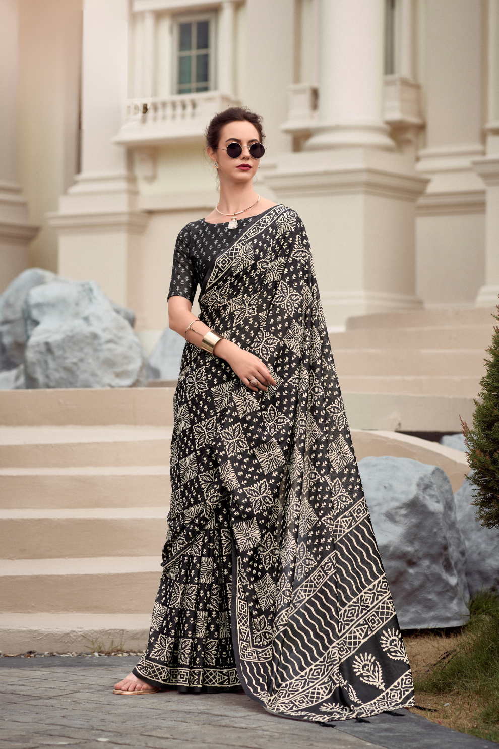 Elegant Whispers Pure Mal Mal Cotton Saree in Modern Digital Motifs - LaVante Fashion