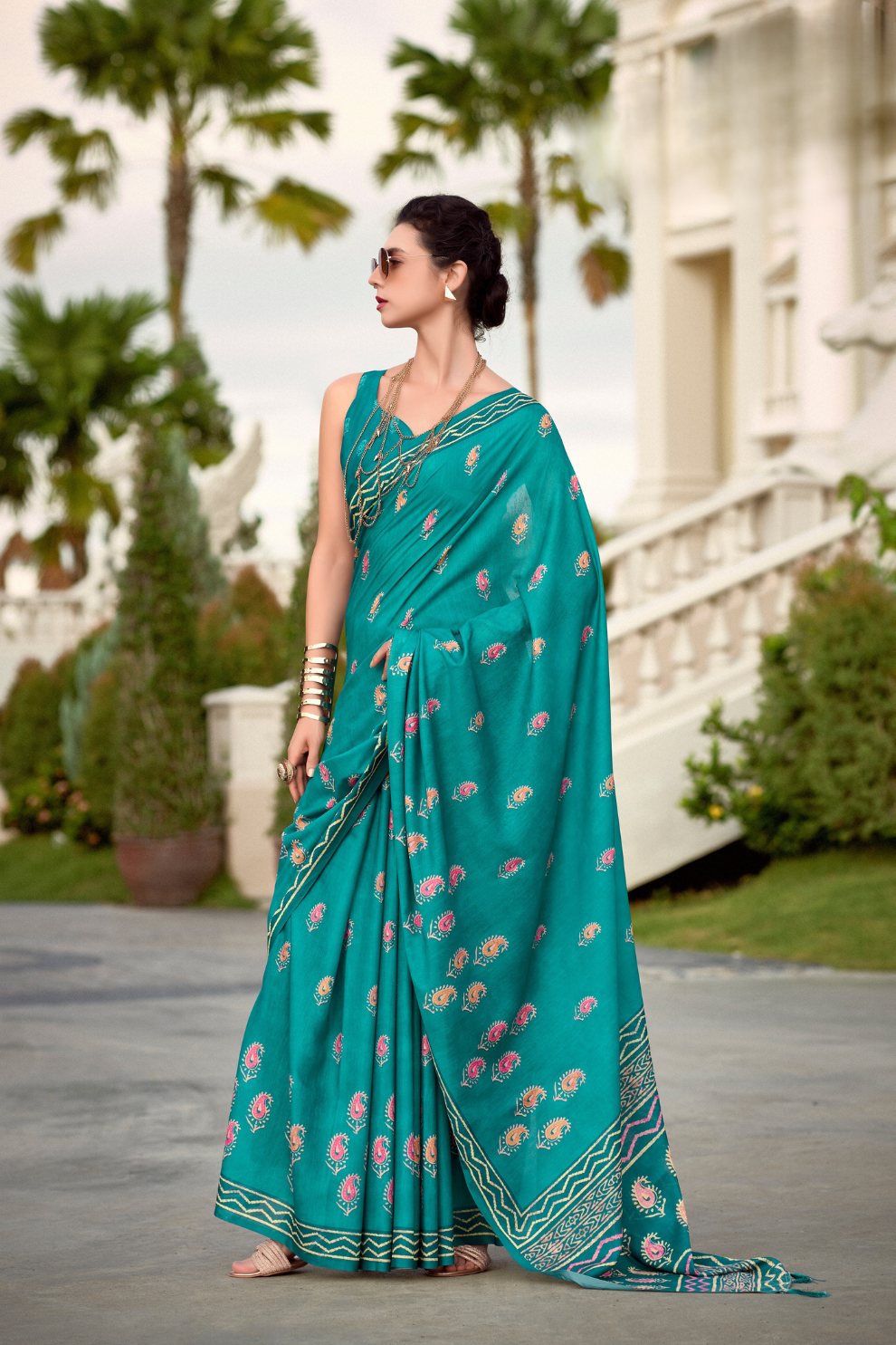 Elegant Whispers Pure Mal Mal Cotton Saree in Modern Digital Motifs - LaVante Fashion