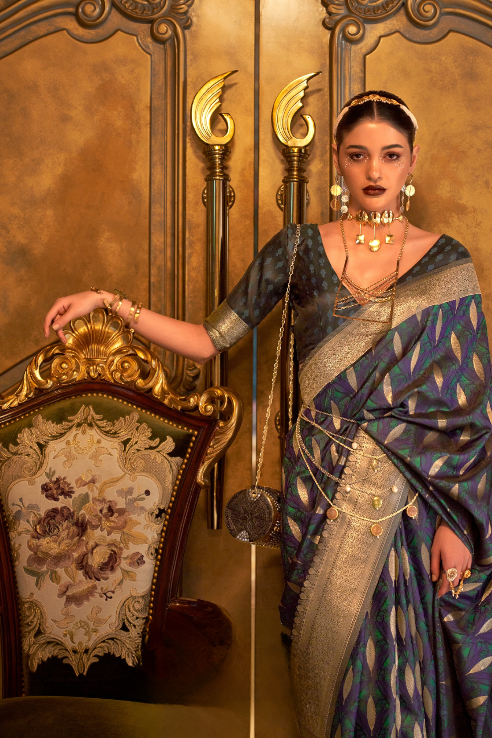 Satin Handloom Saree with Intricate Weaving Work