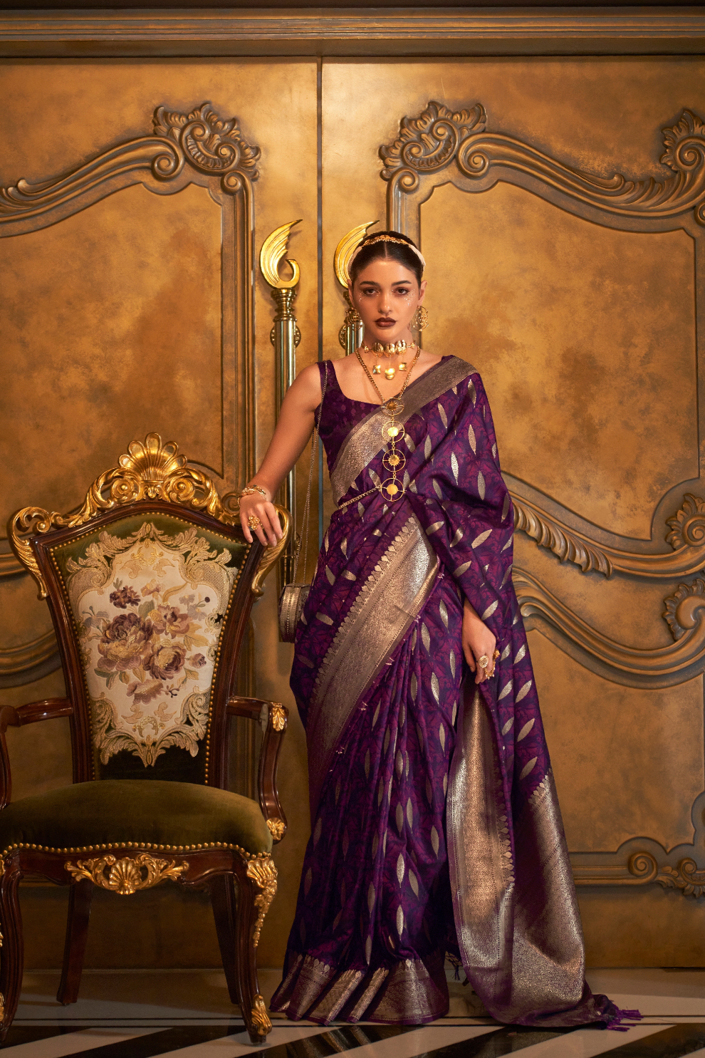 Satin Handloom Saree with Intricate Weaving Work