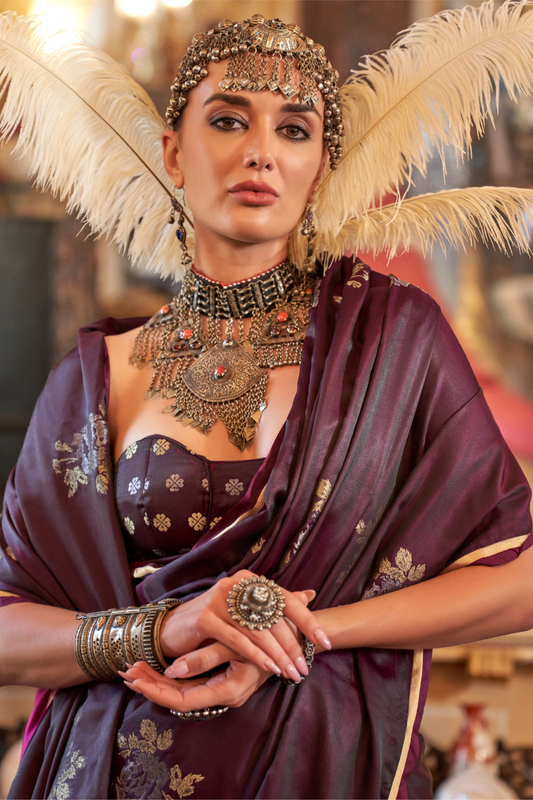 Zari Woven Banarasi Satin Silk Saree with Glossy Rich Finish