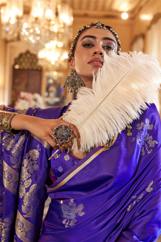 Zari Woven Banarasi Satin Silk Saree with Glossy Rich Finish