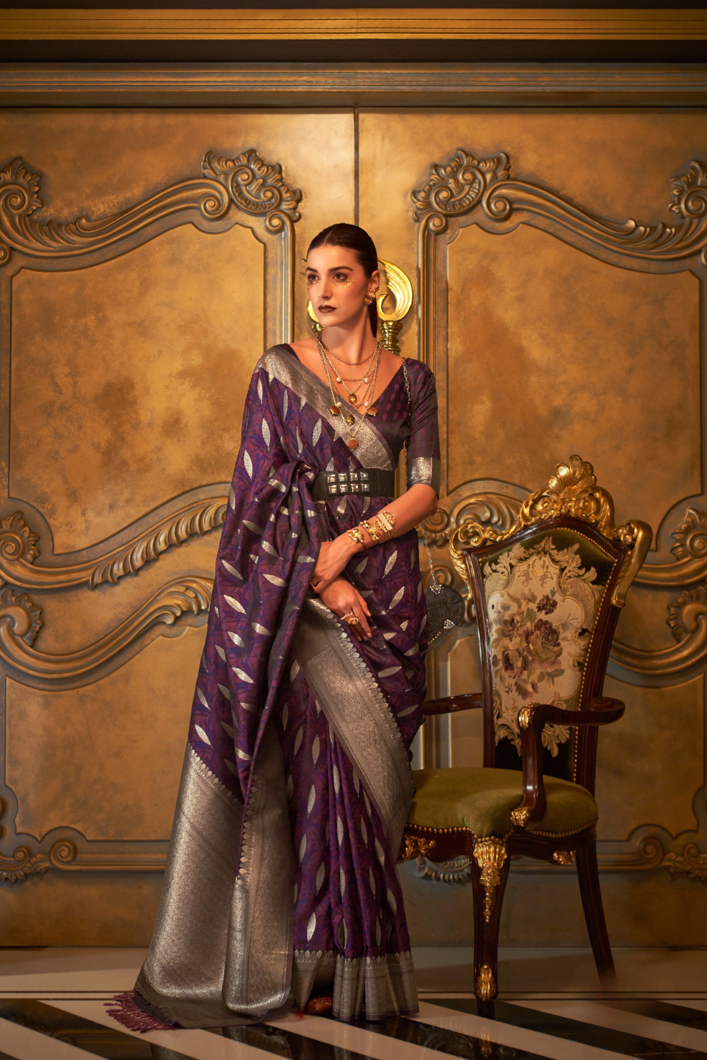 Satin Handloom Saree with Intricate Weaving Work