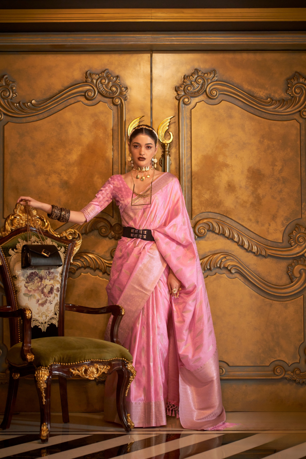 Satin Handloom Saree with Intricate Weaving Work