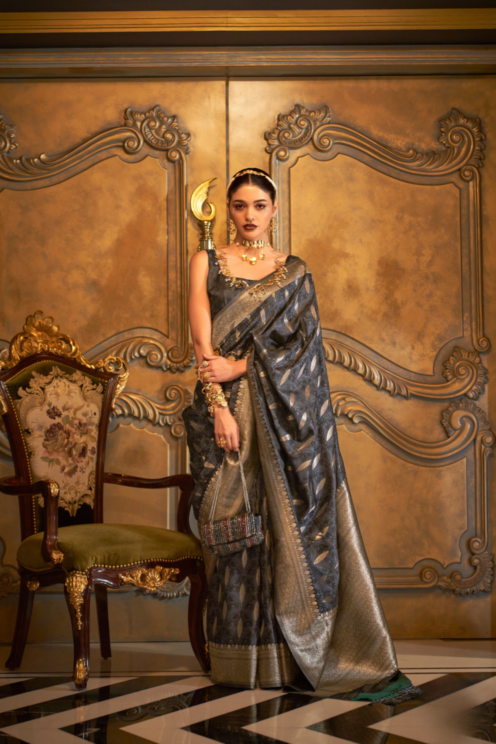 Satin Handloom Saree with Intricate Weaving Work