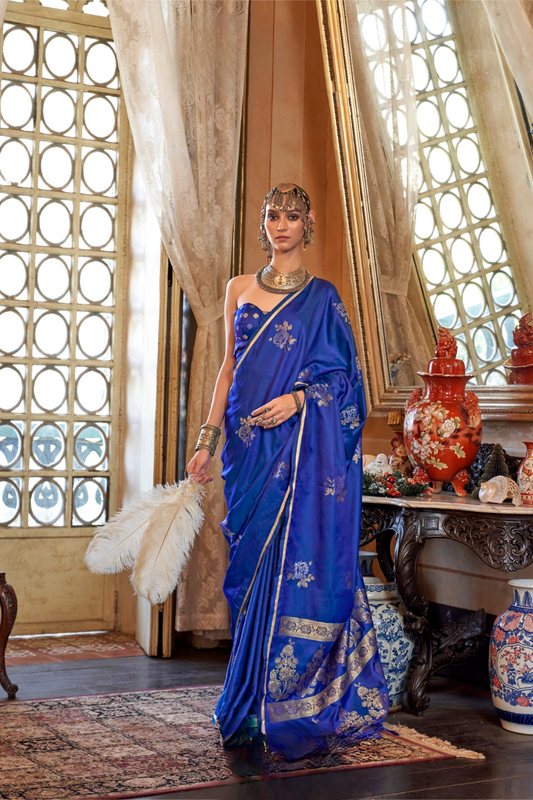 Zari Woven Banarasi Satin Silk Saree with Glossy Rich Finish