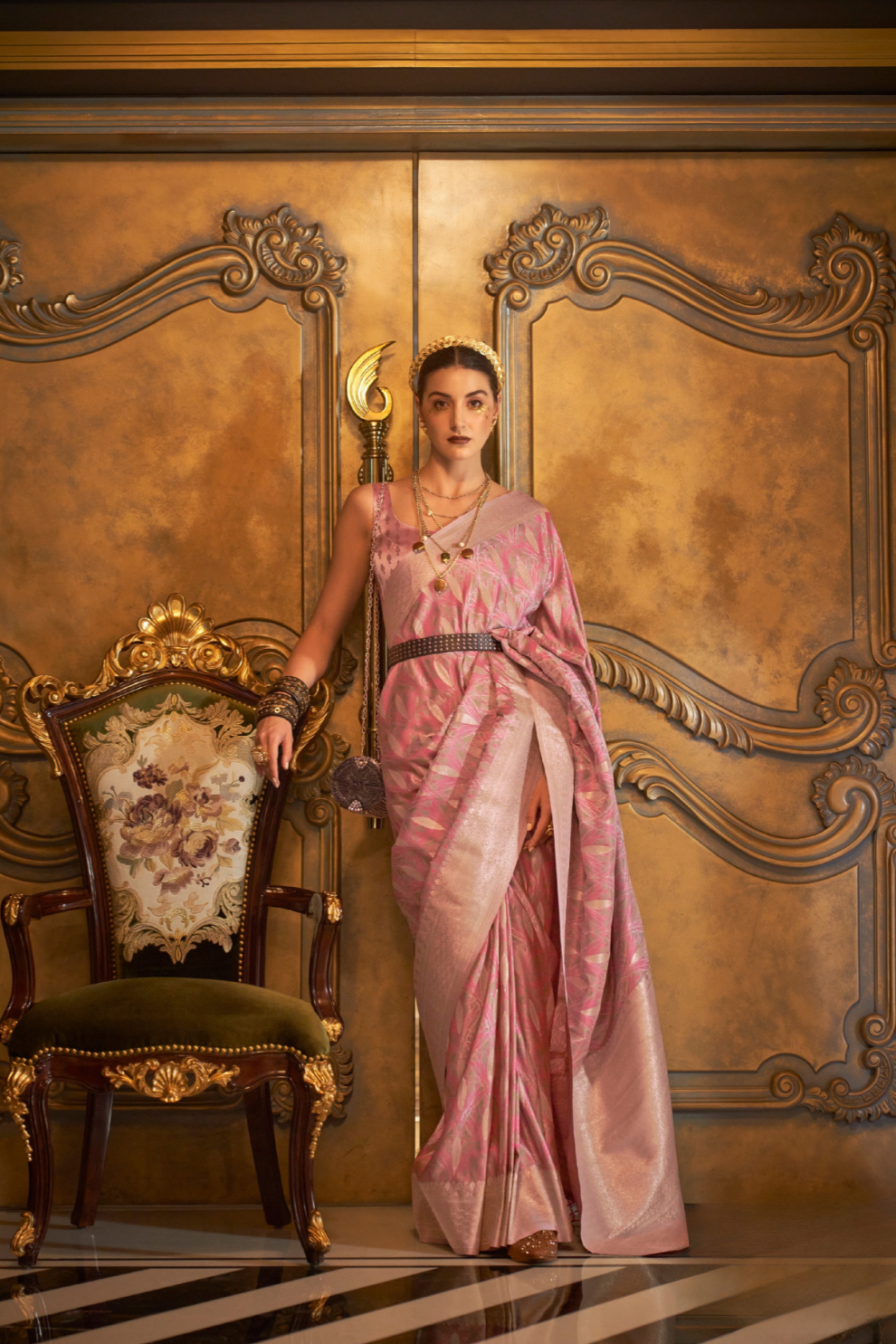 Satin Handloom Saree with Intricate Weaving Work