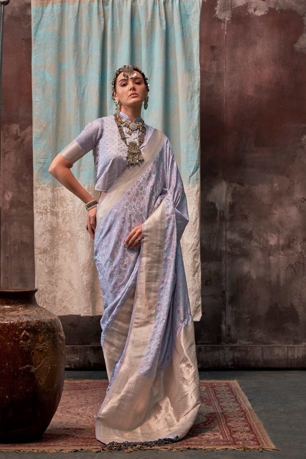 Lustrous Pure Satin Silk Saree with Banarasi Handloom Weave
