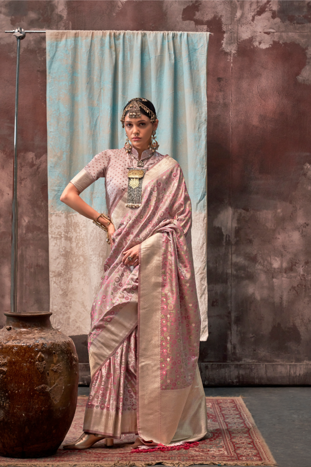 Lustrous Pure Satin Silk Saree with Banarasi Handloom Weave