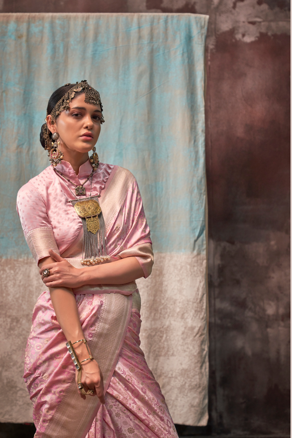 Lustrous Pure Satin Silk Saree with Banarasi Handloom Weave