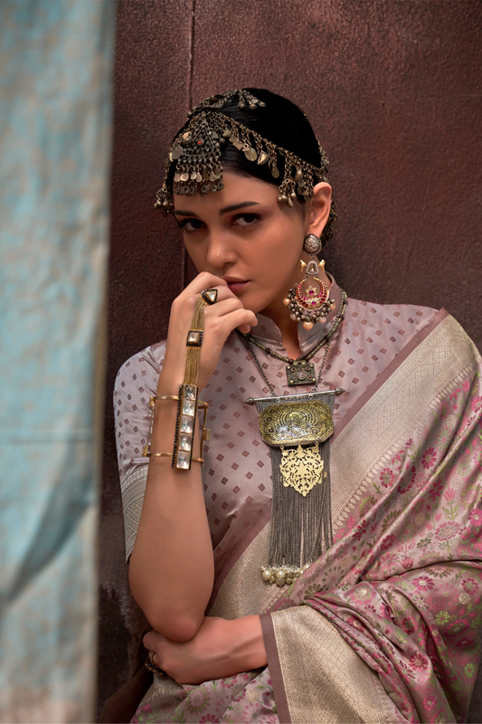 Lustrous Pure Satin Silk Saree with Banarasi Handloom Weave