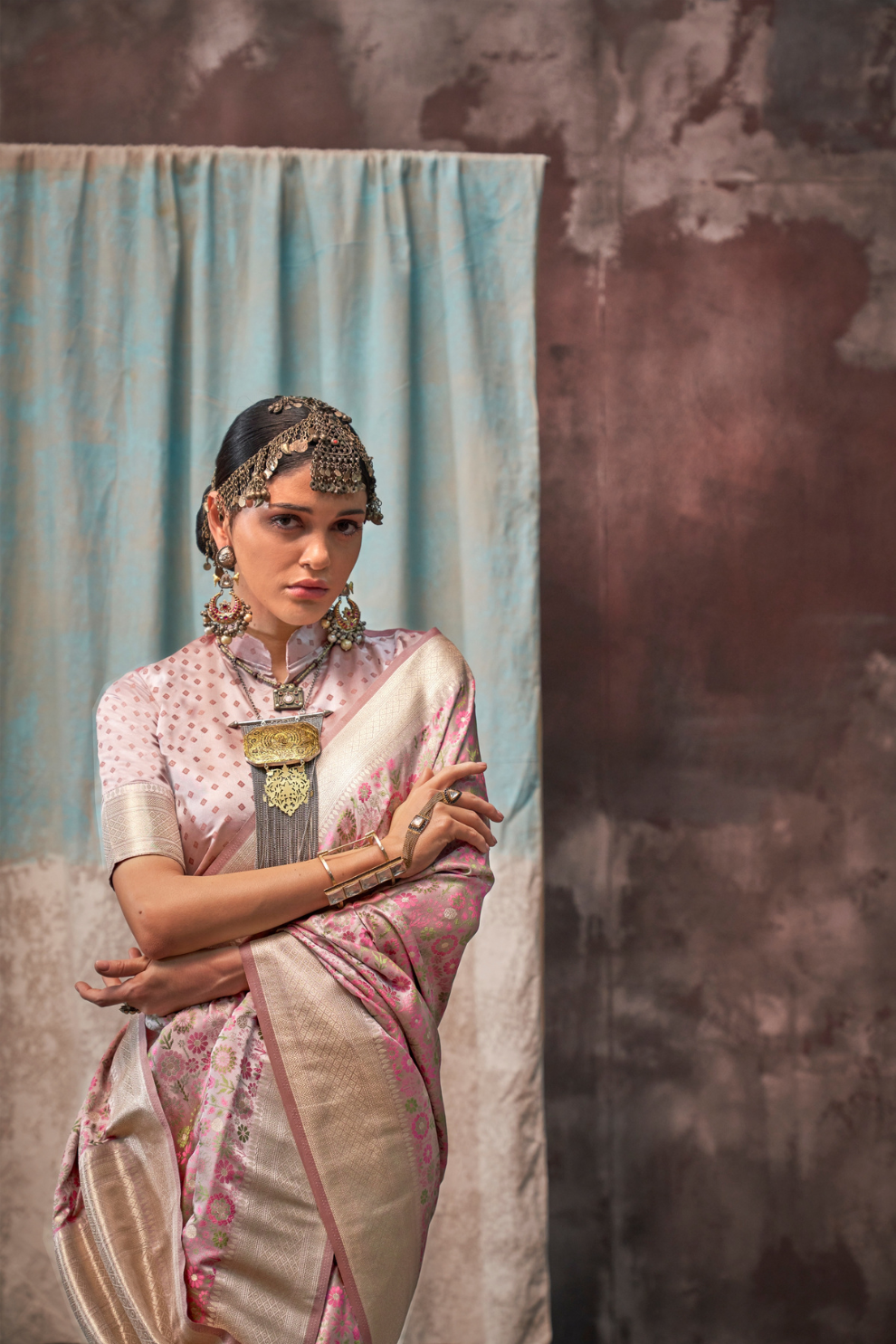 Lustrous Pure Satin Silk Saree with Banarasi Handloom Weave