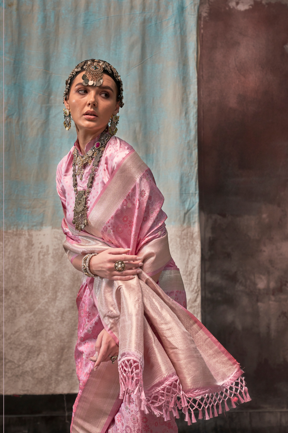 Lustrous Pure Satin Silk Saree with Banarasi Handloom Weave