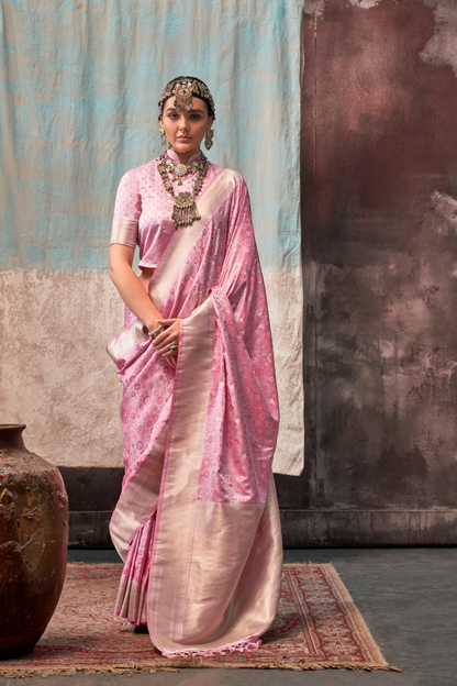 Lustrous Pure Satin Silk Saree with Banarasi Handloom Weave