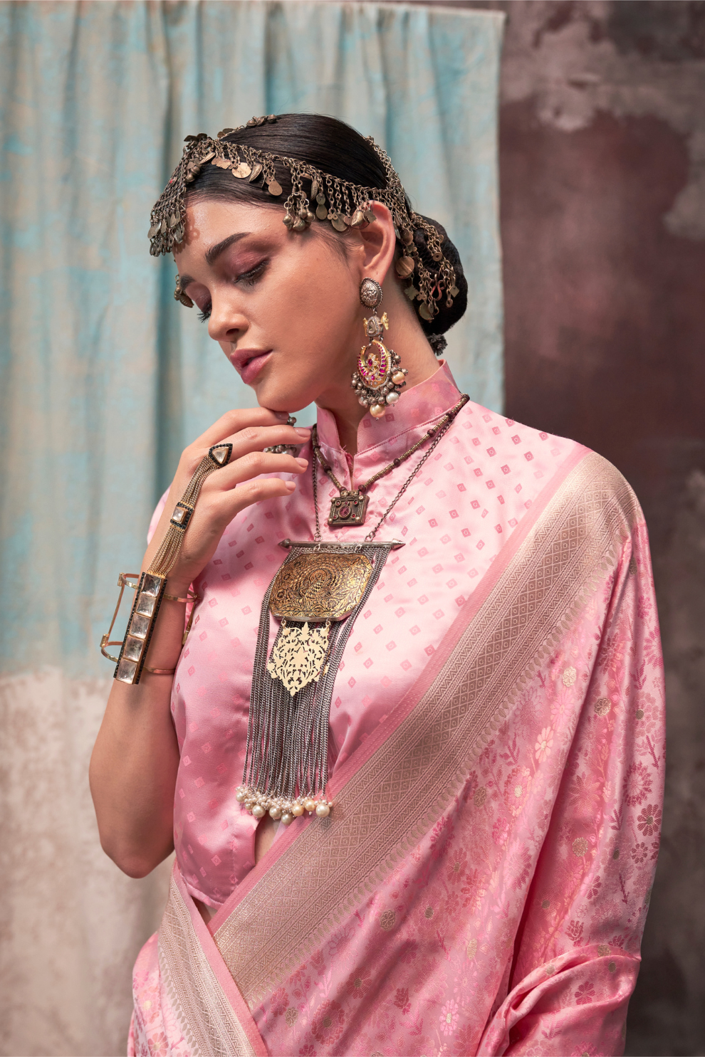 Lustrous Pure Satin Silk Saree with Banarasi Handloom Weave