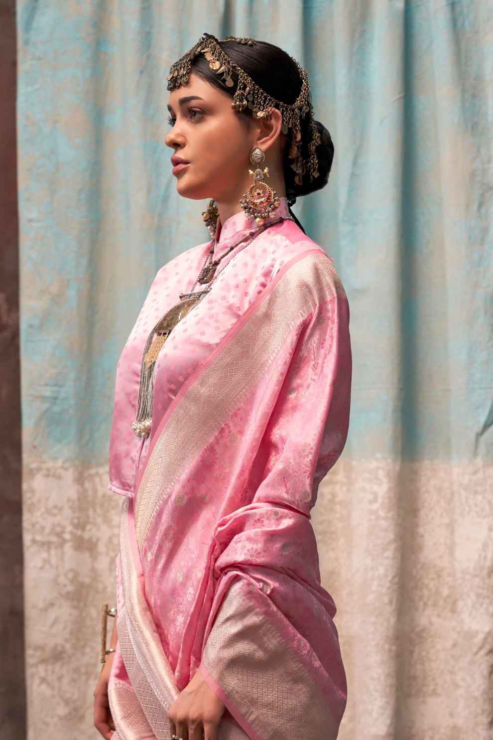 Lustrous Pure Satin Silk Saree with Banarasi Handloom Weave