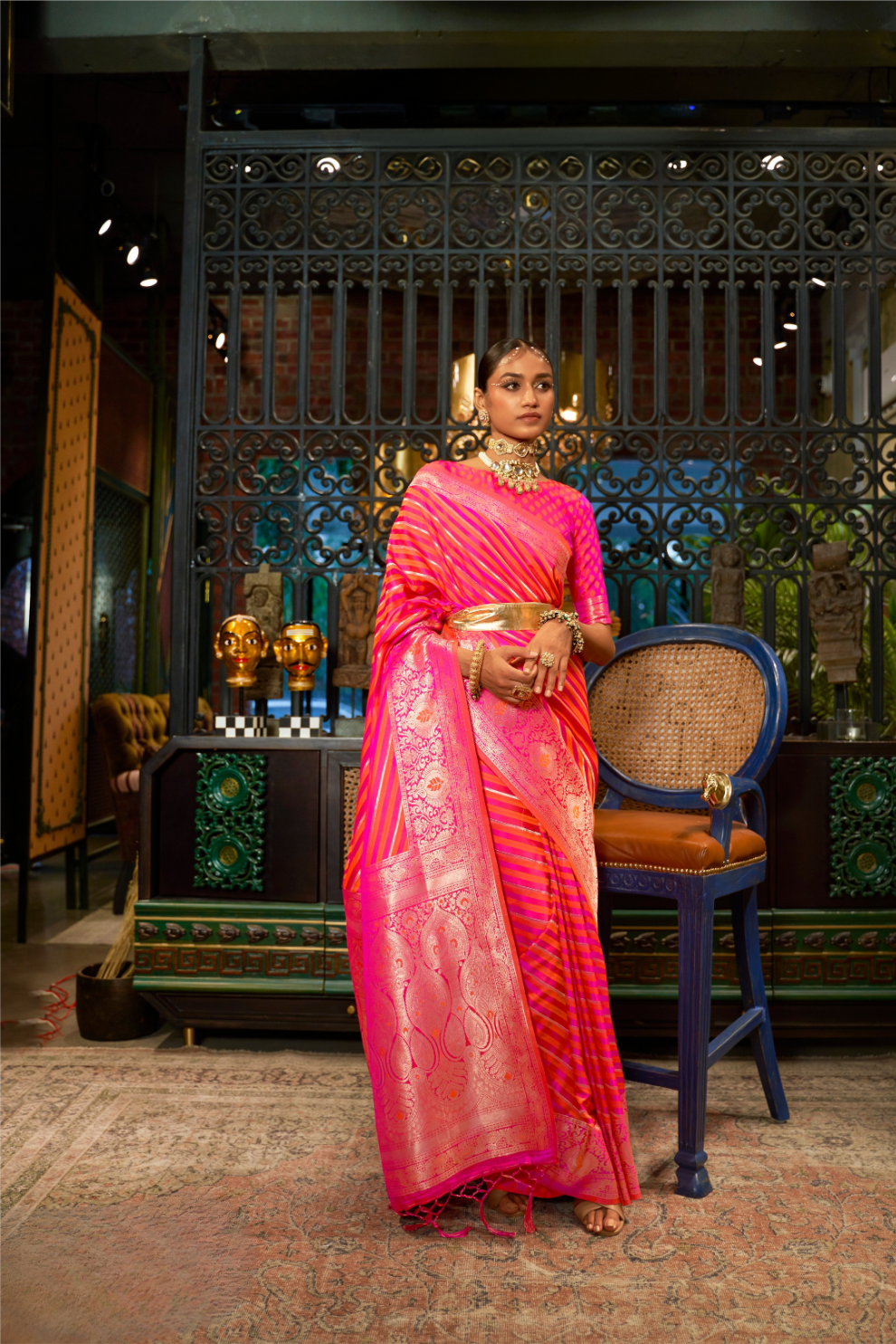 Elegant Fuchsia Satin Saree with Smooth Lustrous Finish