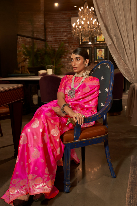 Pure Satin Saree with Elegant Handloom Weaving Design