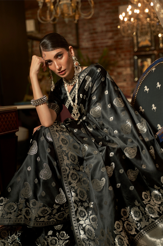 Pure Satin Saree with Elegant Handloom Weaving Design