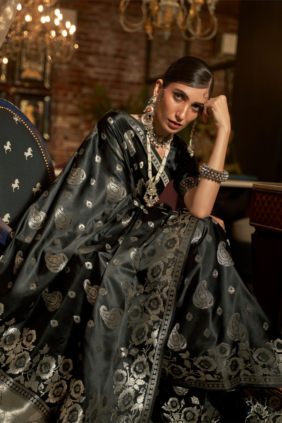 Pure Satin Saree with Elegant Handloom Weaving Design