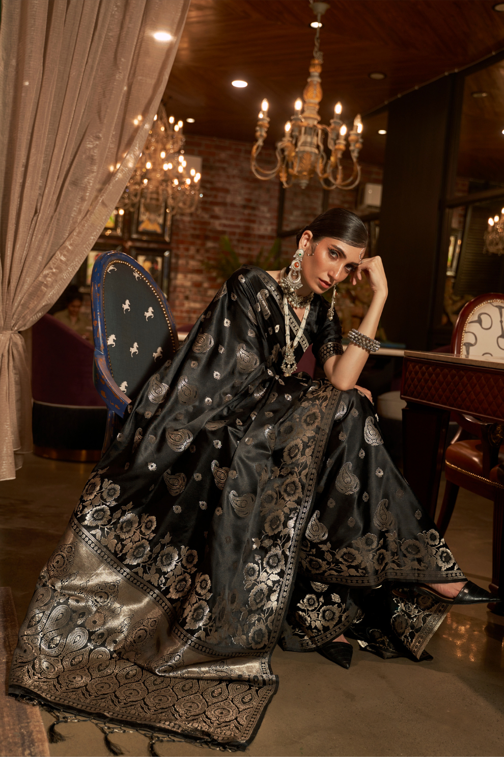 Pure Satin Saree with Elegant Handloom Weaving Design