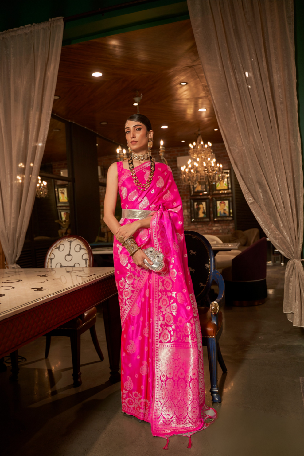 Pure Satin Saree with Elegant Handloom Weaving Design