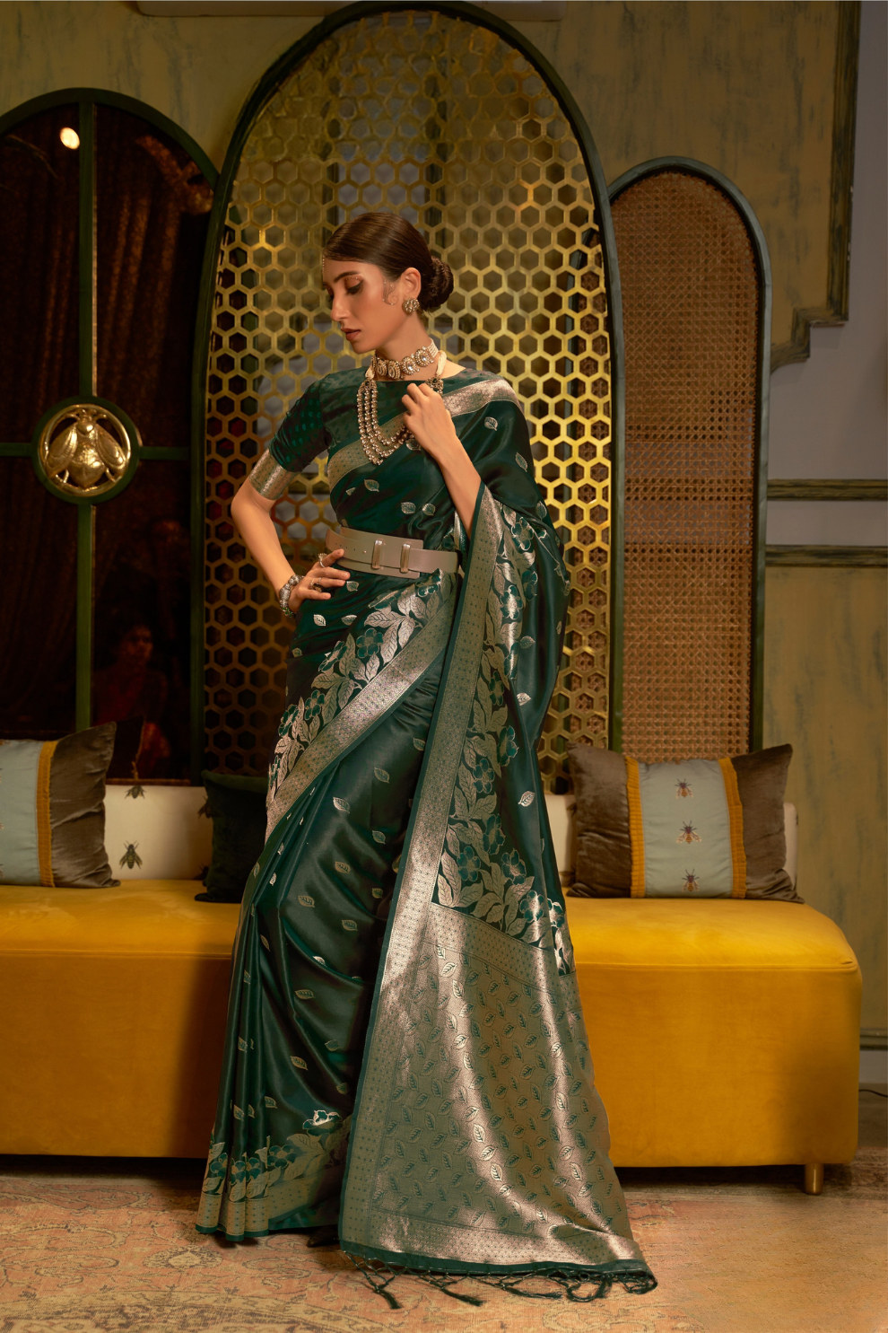 Elegant Fuchsia Satin Saree with Smooth Lustrous Finish