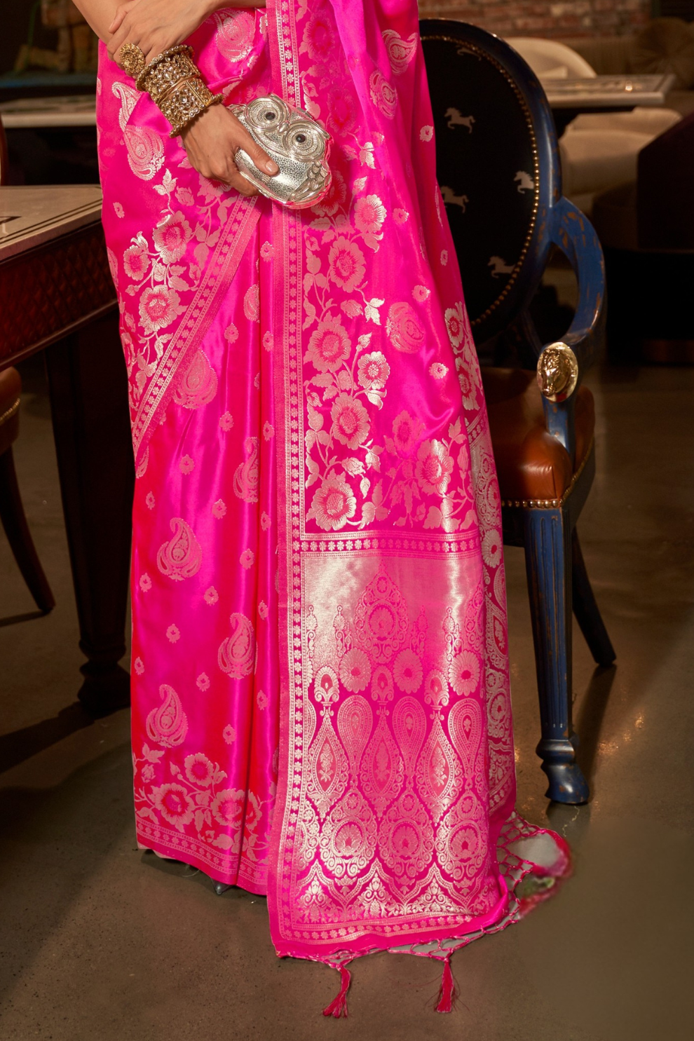 Pure Satin Saree with Elegant Handloom Weaving Design