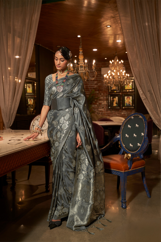 Pure Satin Saree with Elegant Handloom Weaving Design