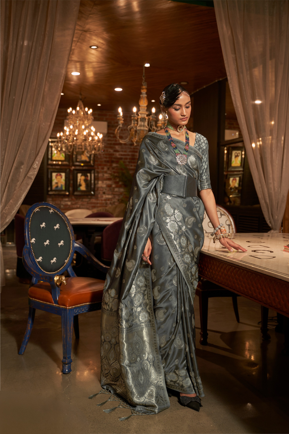 Pure Satin Saree with Elegant Handloom Weaving Design