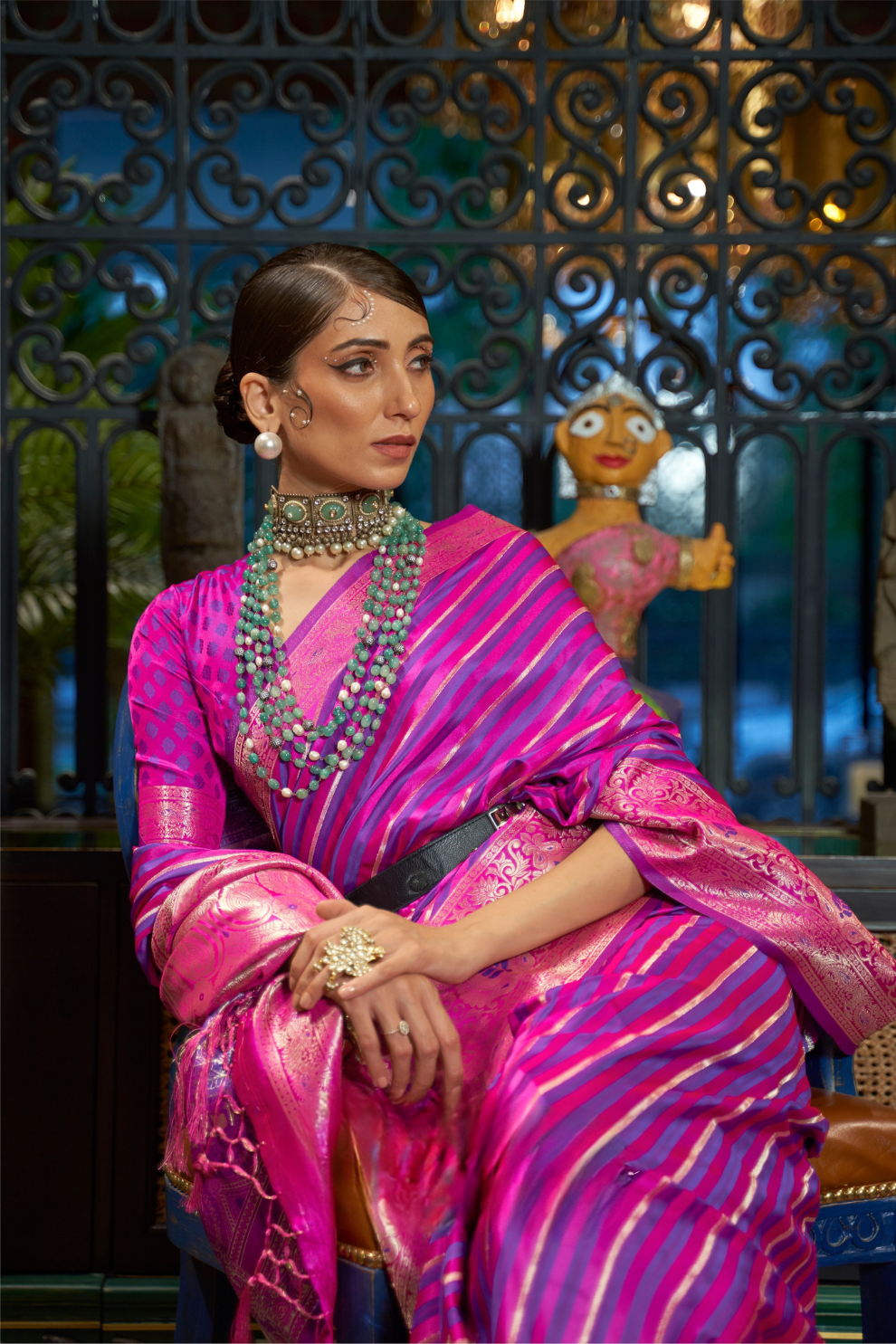 Elegant Fuchsia Satin Saree with Smooth Lustrous Finish