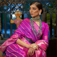 Elegant Fuchsia Satin Saree with Smooth Lustrous Finish