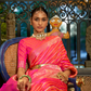 Elegant Fuchsia Satin Saree with Smooth Lustrous Finish