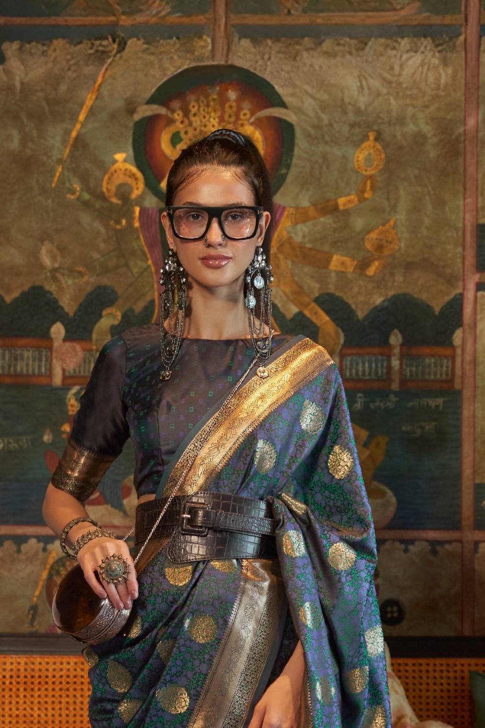 Elora Satin Tanchoi Silk Blend Saree with Handloom Weaving