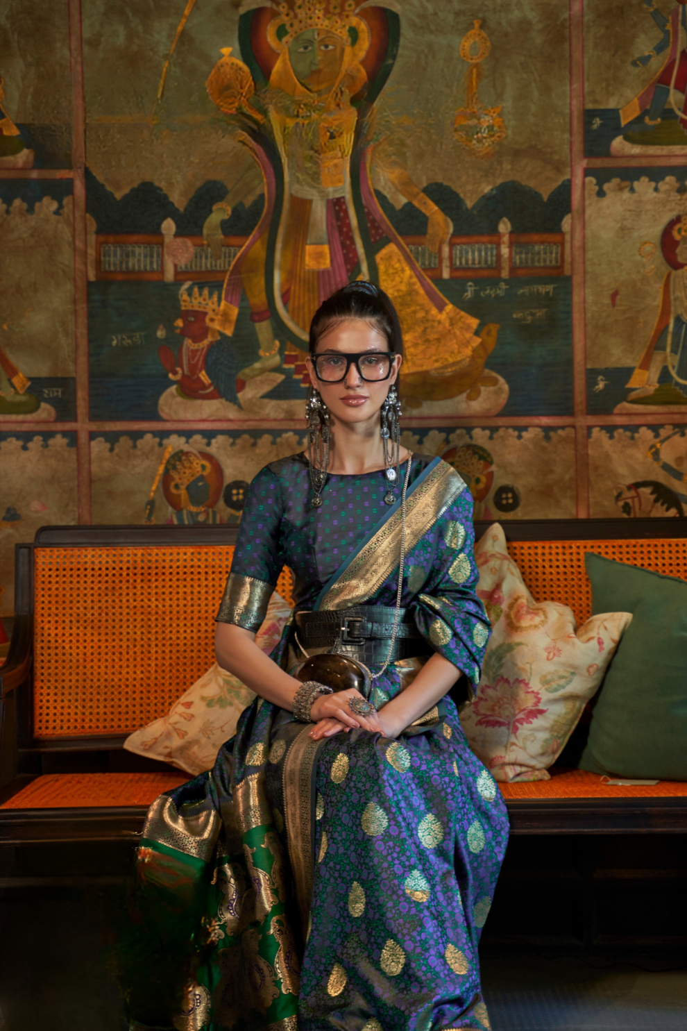 Elora Satin Tanchoi Silk Blend Saree with Handloom Weaving