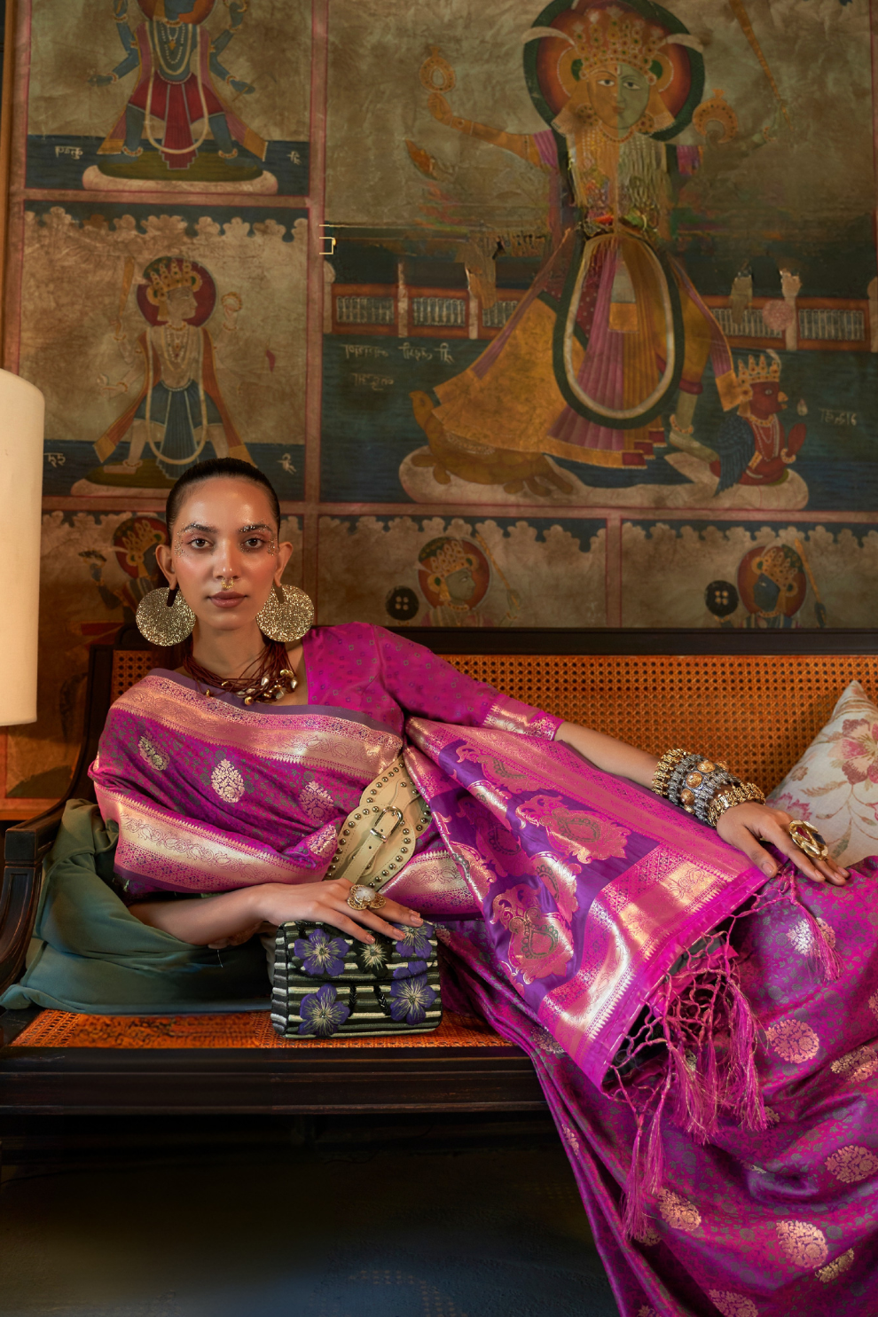 Elora Satin Tanchoi Silk Blend Saree with Handloom Weaving