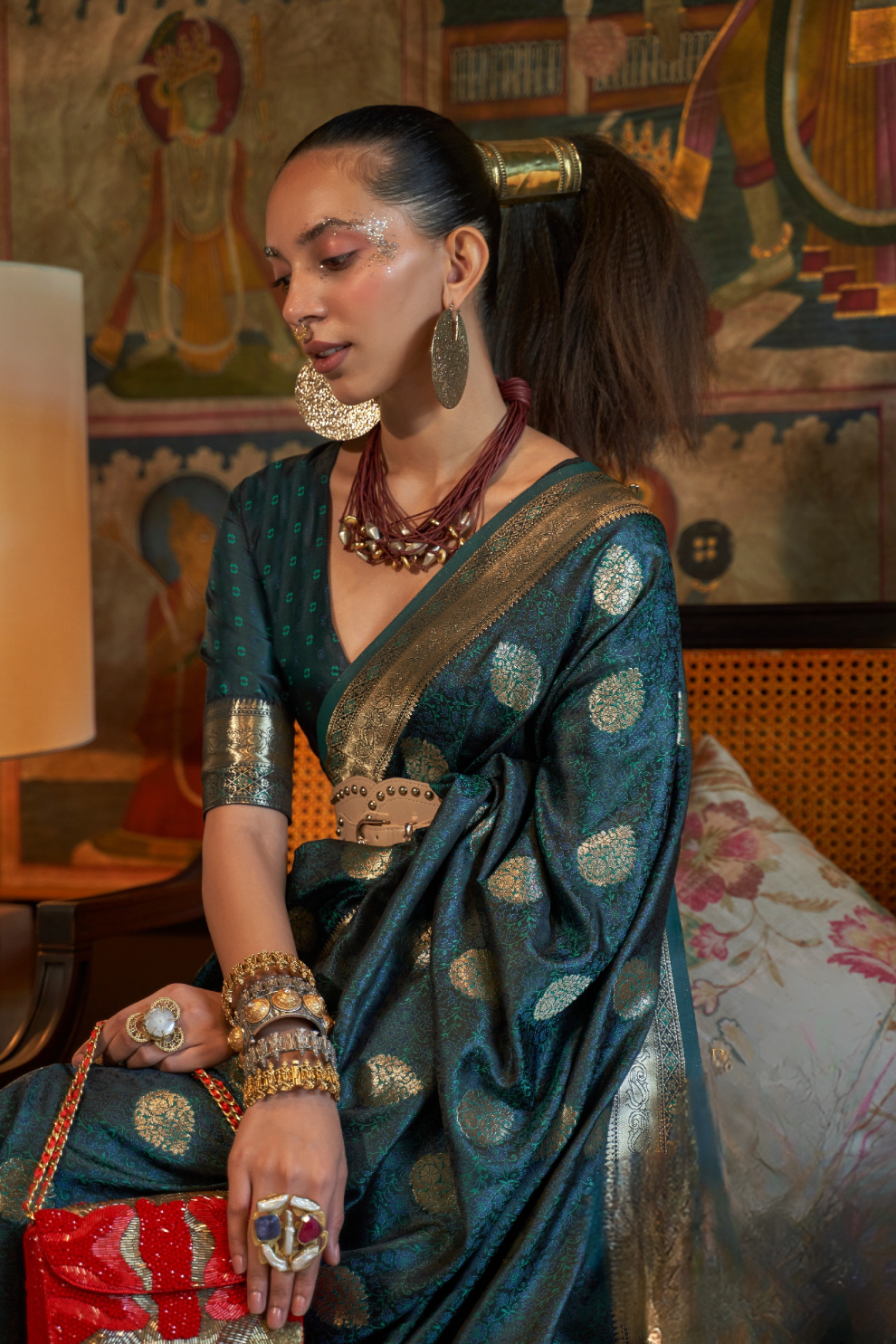 Elora Satin Tanchoi Silk Blend Saree with Handloom Weaving