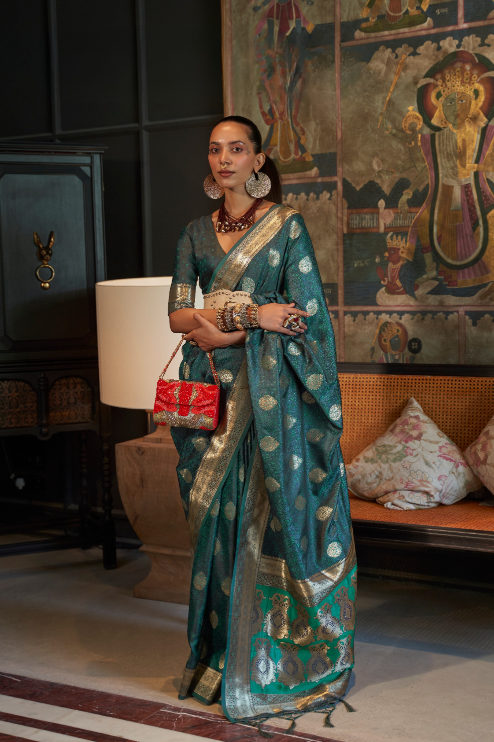 Elora Satin Tanchoi Silk Blend Saree with Handloom Weaving